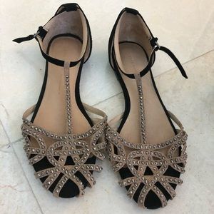 Stunning Diamanté T-strap Art Deco Flats